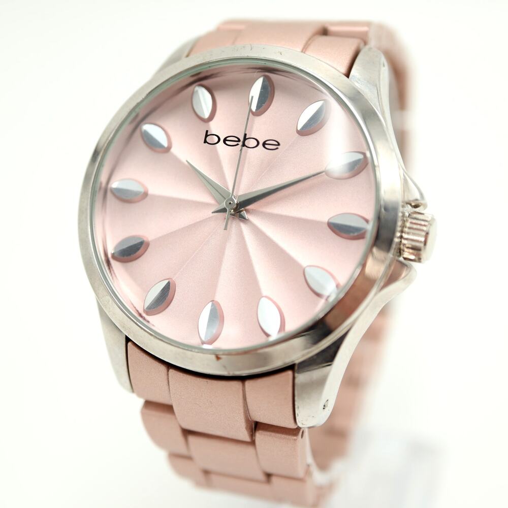 bebe Metallic Pink 38mm Womens Watch Silver Tone Steel Bracelet w New Battery